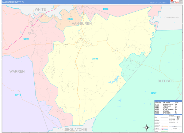 Van Buren County, TN Zip Code Map